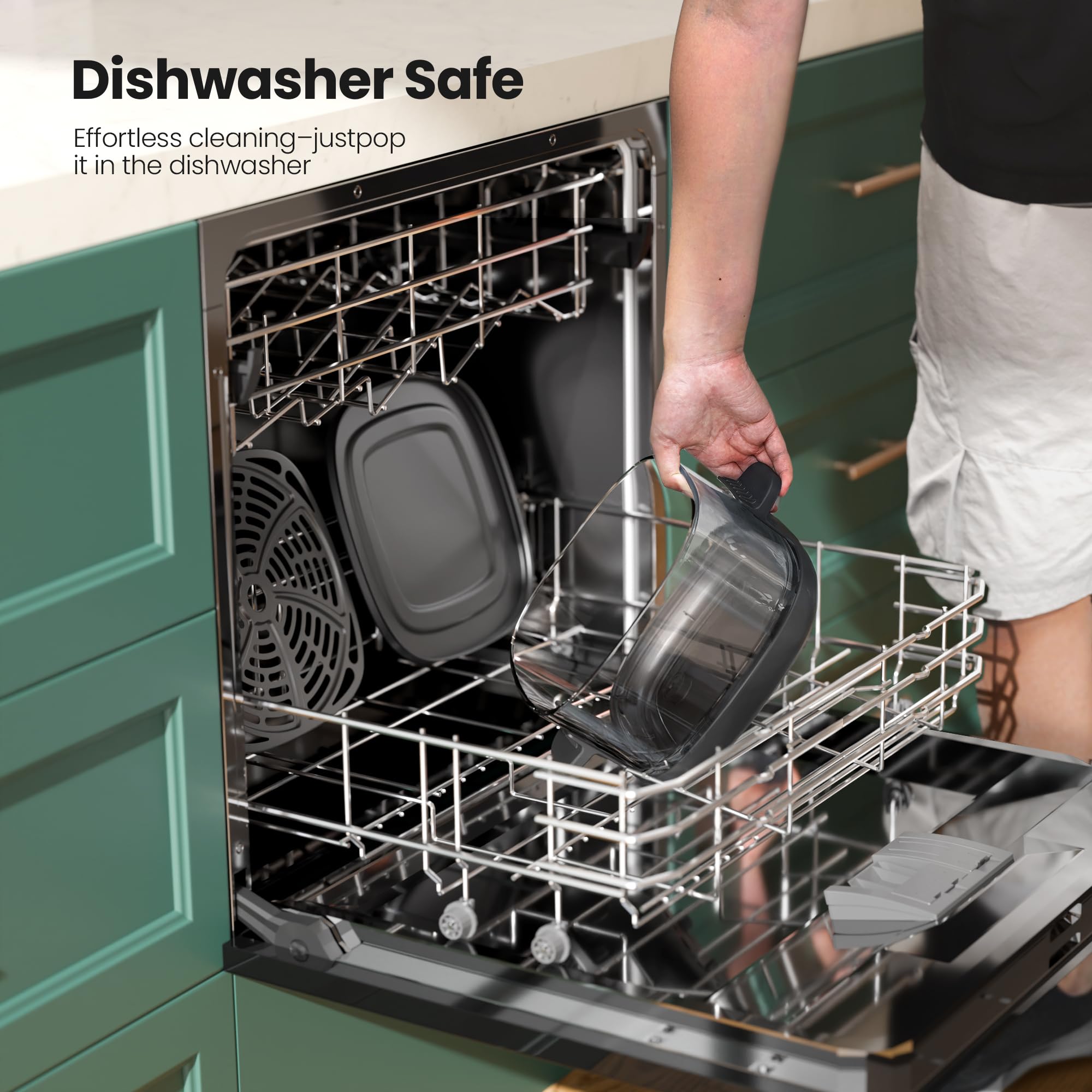 Kismile Freidora de aire de vidrio portátil 5 en 1, recipientes de vidrio dobles con tapas de 2.6QT y 4.7QT, 85% menos de aceite, horno freidora de aire inteligente compacto para asado profundo, crujiente, mantener caliente - Apto para congelador y lavavajillas