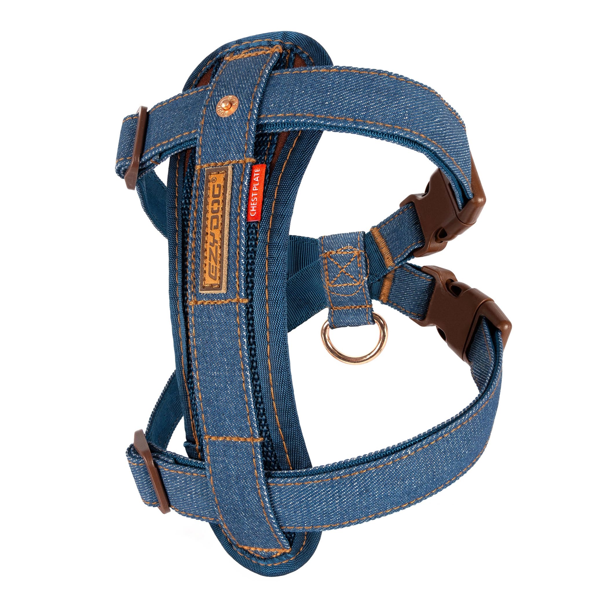 EZYDOG Classic Chest Plate Dog Harness | Small Dog, K9, Medium, Reflective Stitching, No Pull, Large Dog, Breathable Material (Denim)