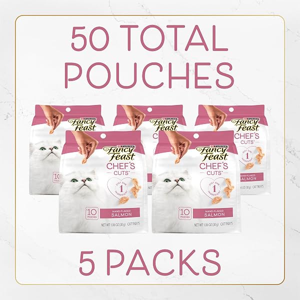 PURINA FANCY FEAST PURELY HAND-FLAKED SALMON CAT TREATS, REAL FISH, TENDER TEXTURE, 10 COUNT POUCH