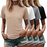 Ficerd 4 Pack Women's Mock Turtle Neck Shirts, Dressy Casual Short Sleeve Basic Top Slim Fit Stretch Trendy Tees