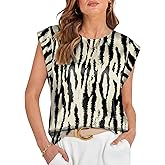 LOMON Womens Silk Satin Tops Summer Cap Sleeve Shirts Dressy Crew Neck Tank Tops Loose Business Casual Blouse