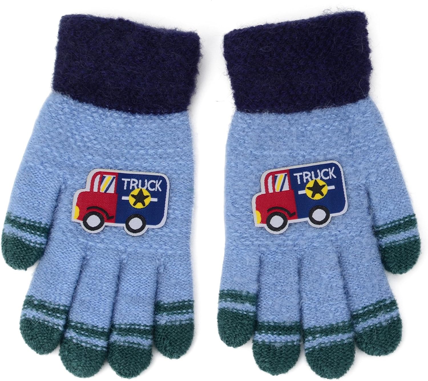 Zeltauto Little Boy's Knitted Winter Gloves Full Finger Cartoon Truck (Blue) Amazon.co.uk Clothing