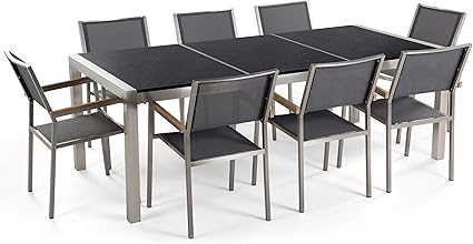 Beliani Modernes Gartenmöbel Set Tisch 220 cm mt 3 Platten in Schwarz 8