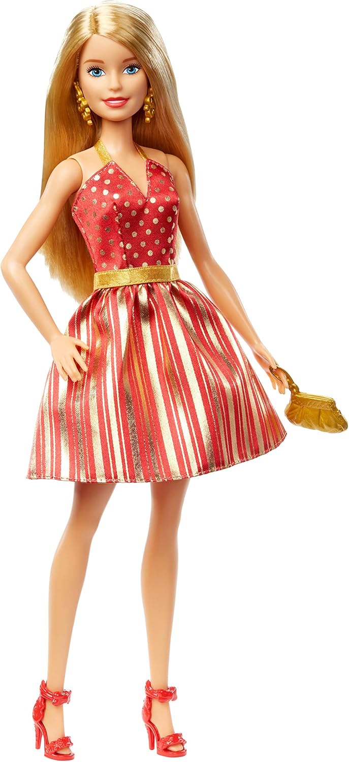 Amazon.com: Barbie Holiday RED and Gold Dress GFF68: Toys & Games