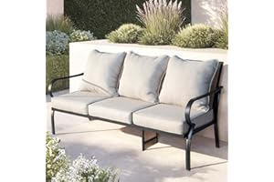 Seekverse Triple-Seat Patio Sofa, 3-Seater Metal Outdoor Sectional with Removable Weather-Resistant Cushions for Porch, Garden & Patio Furniture Sets, Beige