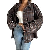 SOLY HUX Women's Plaid Flannel Shirt Button Down Long Sleeve Collared Oversized Blouse Tops