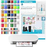Silhouette America Portrait 4 Vinyl Cutting Machine, Deluxe Bundle - 9&rdquo; Vinyl Cutter with PixScan, Business Edition Software, 12 Sheets of HTV, 24 Sheets of Oracal, and Tool Kit for Crafters