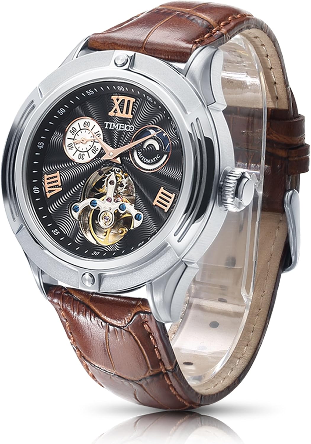 Time100 Automatische Herrenuhr - Mechanisch, Mit Mondphase, Tourbillon, 45mm Edelstahl