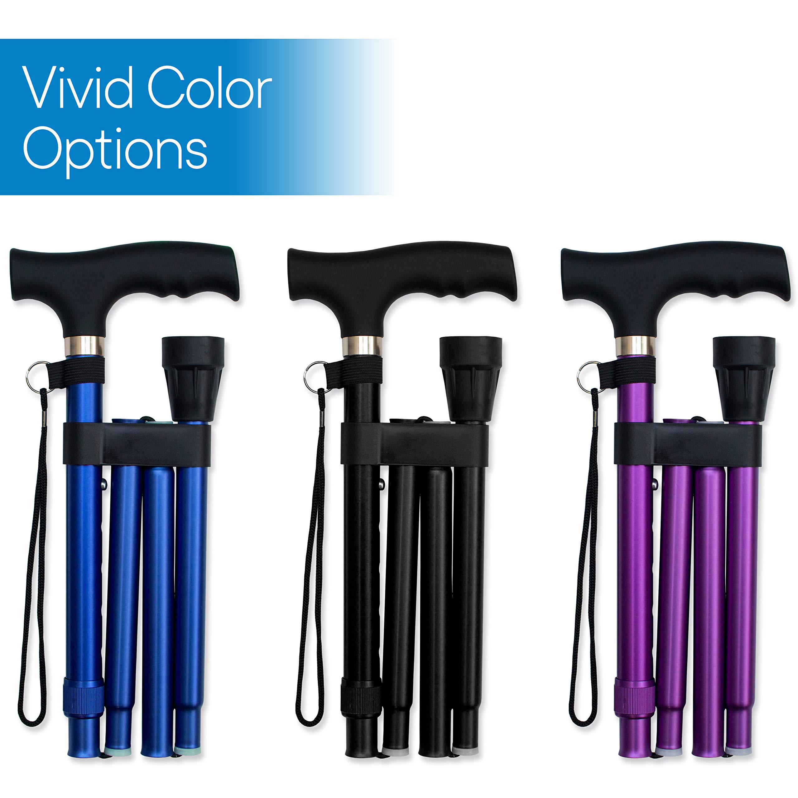 RMS Folding Cane - Foldable Walking Cane with Adjustable Height - Collapsible and Lightweight - Soft Ergonomic Handle for Comfortable Grip - Portable Walking Stick for Mobility Aid