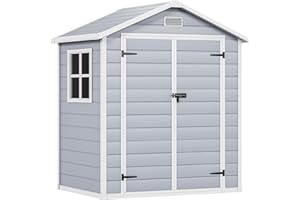 DWVO 6x4.4 FT Resin Storage Shed with Reinforced Floor, Outdoor Storage Shed with Lockable Door, Window and Vents, Waterproof Plastic Tool Storage for Garden, Backyard, Patio, Lawn