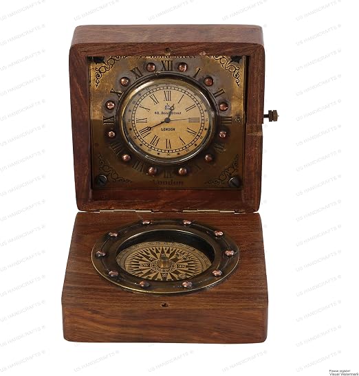 Amazon Com Authentic Clock Compass In Rose Wood Box Vintage Gift Kitchen Dining