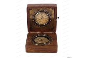 US HANDICRAFTS Nautical Handmade Authentic Brass Sundial Compass in Rose Wood Box, Replica of Vintage Product Best Gift for Your Love one