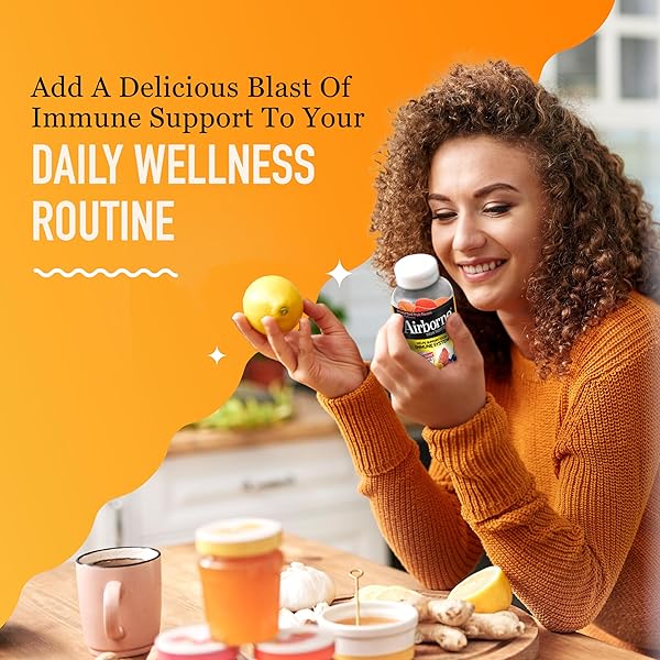 AIRBORNE 750MG VITAMIN C GUMMIES FOR ADULTS, IMMUNE SUPPORT GUMMIES WITH POWERFUL ANTIOXIDANTS VIT C & E, CAFFEINE FREE – 2X63CT BOTTLE (42 SERVINGS), ASSORTED FRUIT FLAVOR