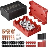 DAIERTEK Copper Bus Bar 12V 500A Heavy Duty Power Distribution Block Waterproof Battery Terminal with Cover, Ground Bus Bar Positive &amp; Negative with M8 &amp; M10 Studs for Automotive Marine RV Solar