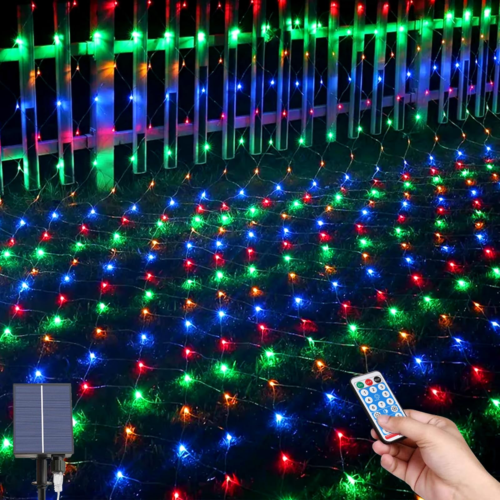 MXJFYY Solar String Lights Outdoor Garden, 2M*3M 198 LEDs Mesh Fairy Lights, 8 Lighting Modes,Waterproof Net Lights with Remote,Christmas net Lights Outdoor for Tree/Window Decorations