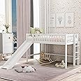 Bellemave Twin Size Loft Bed with Ladder & Slide, Toddler Loftbeds with Safety Rails,Wood Twin Low Loft Bed with Storage Space for Kids Toddler (White)