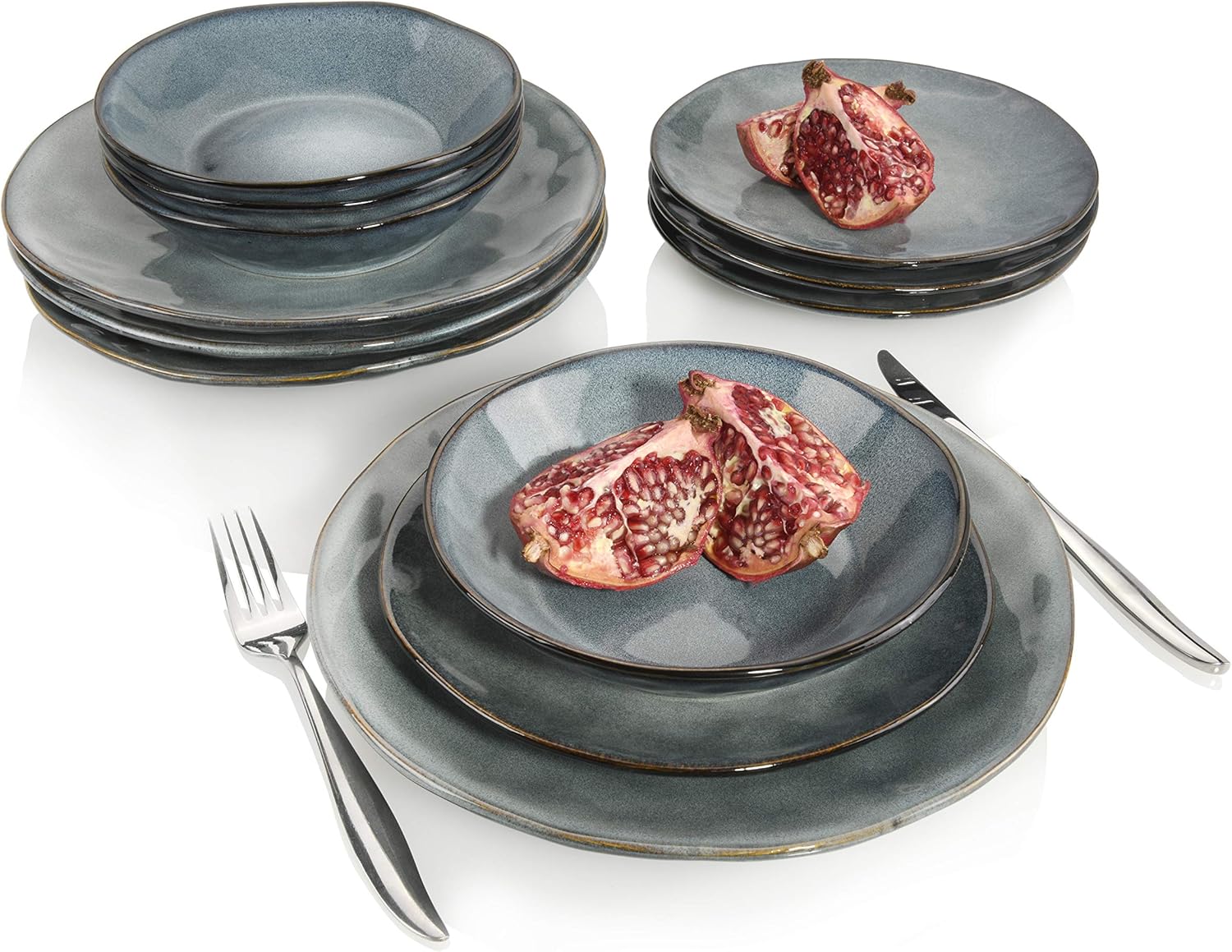 Sänger Geschirrset Darwin Porzellan 12 teilig, Kombiservice für 4 Personen, Vintage, Tellerset farbig, Geschirrset Design, Porzellan