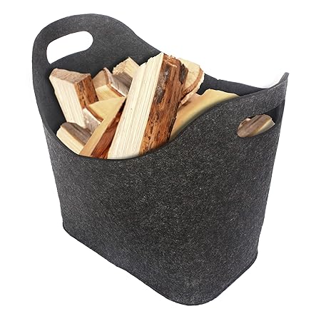 ORA-TEC Filzkorb für Kaminholz Kaminholzkorb – 45 x 24 x 40 cm – Kaminholztasche für Feuer-, Kamin- und Brennholz, Allzweckko