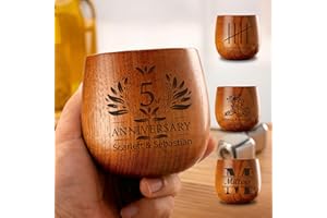 UIDMEN Personalized Charred Wooden Whiskey Glass, Handcrafted Solid Wood Glass for Men, Bourbon Gifts for Men, 5th Year of Ma