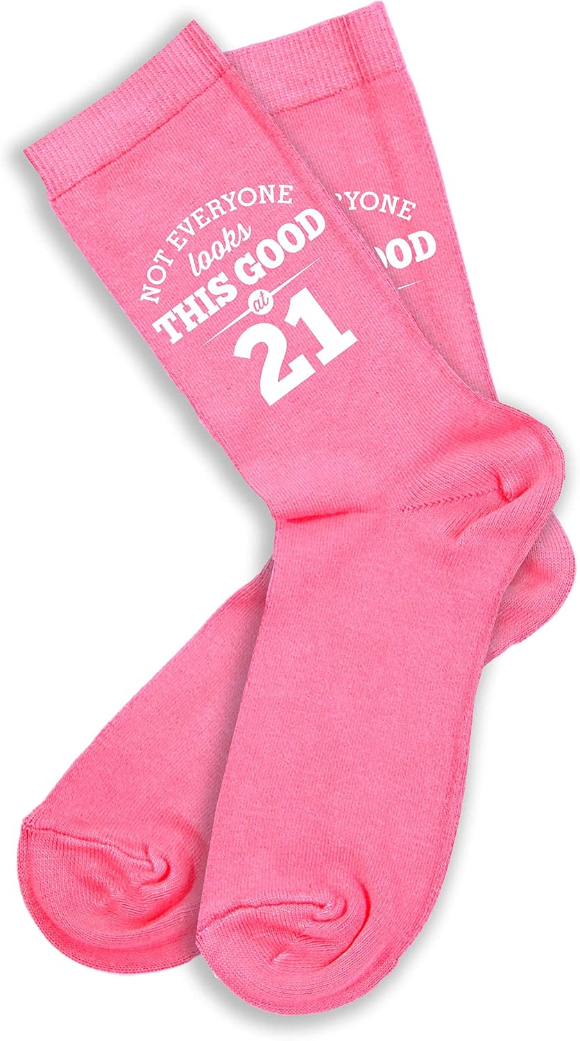 D Design Invent Print! 21st Birthday Gift Pink Ankle Socks Present for Women 21 Ladies Size 4-7, Women: 4-7