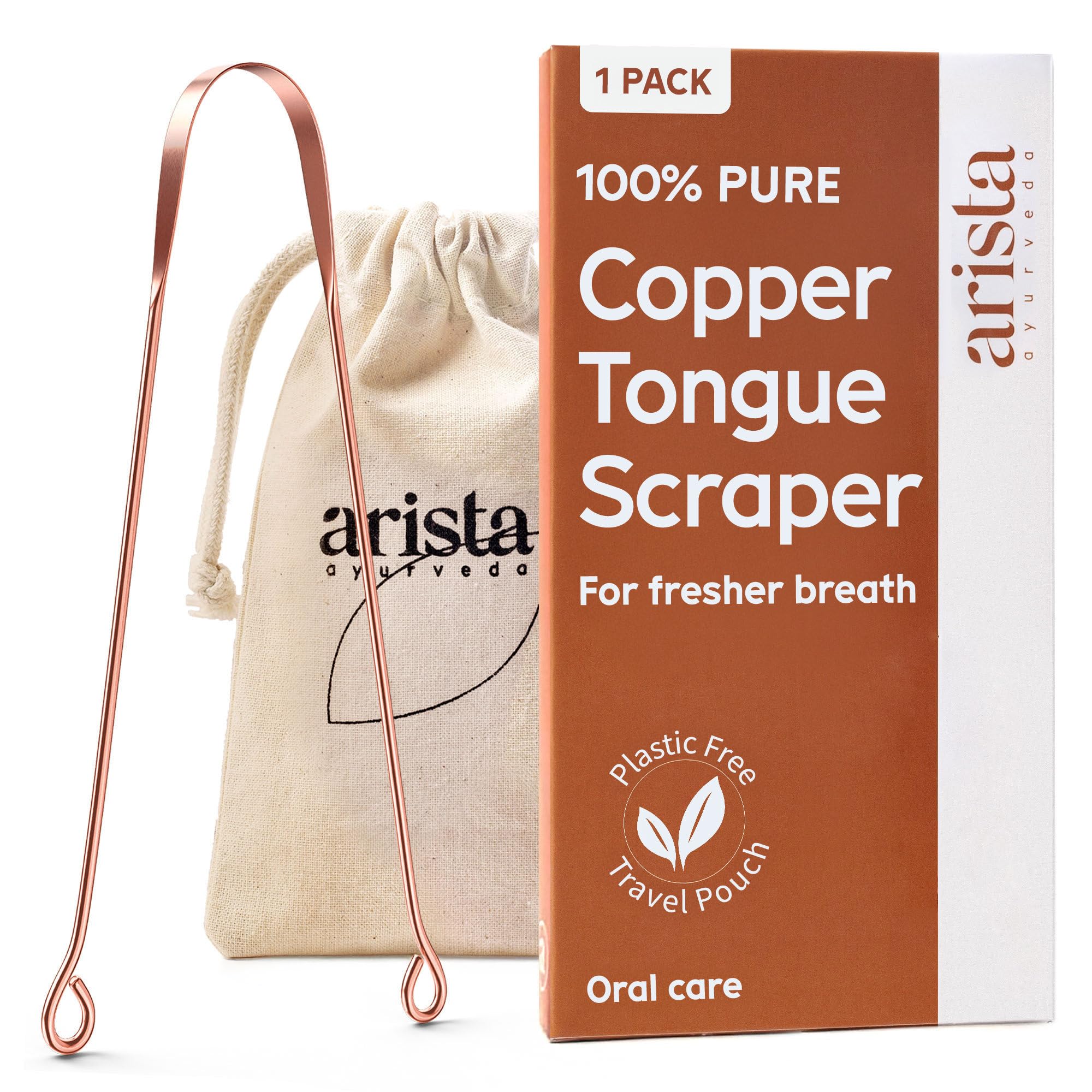 Arista Tongue Scraper 1 Pack, Tongue Cleaner for Adults, Copper Tongue Scraper, Bad Breath Treatment for Adults, Ayurveda Products, Oral Care Product