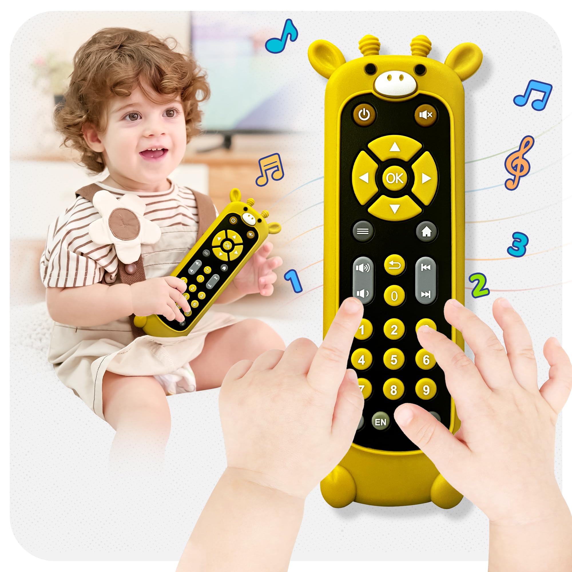 Photo 1 of KIRALUMI Baby Remote Control Toy with Giraffes Silicone Cover - Educational Musical Baby Toddler Toys with Realistic Play, Lights, and Sounds - 6, 9, 12, 18 Month Boys Girls Toys Gift