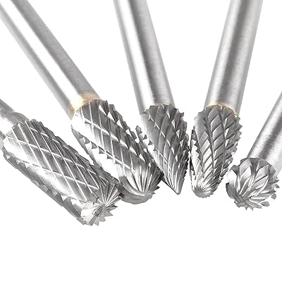 Carbide Burr Set with 1/4" Shank and 2/5" Head (10MM), CBTONE 5 PCS Double Cut Tungsten Carbide Rotary Burrs 1/4 Inch 6mm Shank Die Grinder Bits for Carving, Polishing, Engraving and Drilling