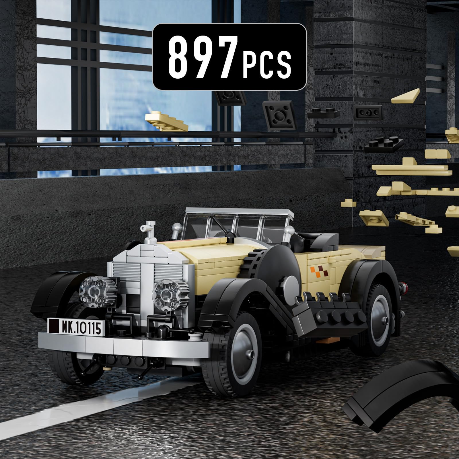 Mould King 10115 Technik Oldtimer Klemmbausteine Klassische Retro Vintage Oldtimer Sportwagen Bausteine Modellauto Sammlerauto Bausätze für Fans Erwachsene(897 Teile) 4