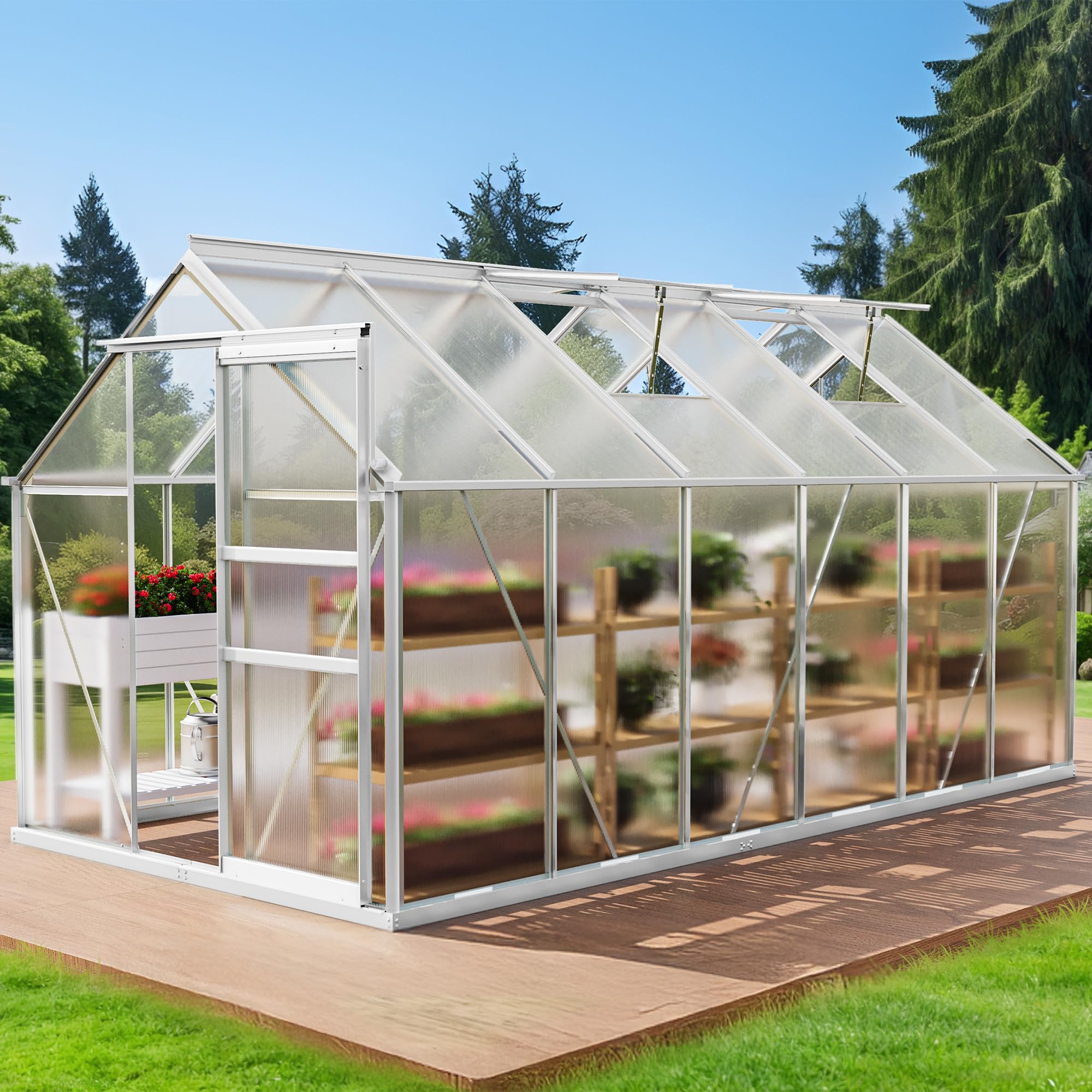 Photo 1 of YITAHOME 6X12FT Polycarbonate Greenhouse Large Heavy Duty Green Houses Outdoor Greenhouses Aluminum Sliding Doors Vent Window for Garden Backyard, Silver