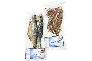 TEAMORE Dried Salted Vobla, Whole Caspian Roach Fish and Dried Bream Fish Stripes, Delicious Fish Snack Mix | Pack of 2