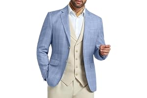 HUEZOE Mens Blazer Slim Fit Stripes Plaid Casual Suit Jacket for Men Two Buttons Business Lapel Sport Coats