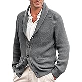 Karlywindow Mens Shawl Collar Cardigan Sweater Cable Knit Button Down Winter Chunky Sweater with Pockets