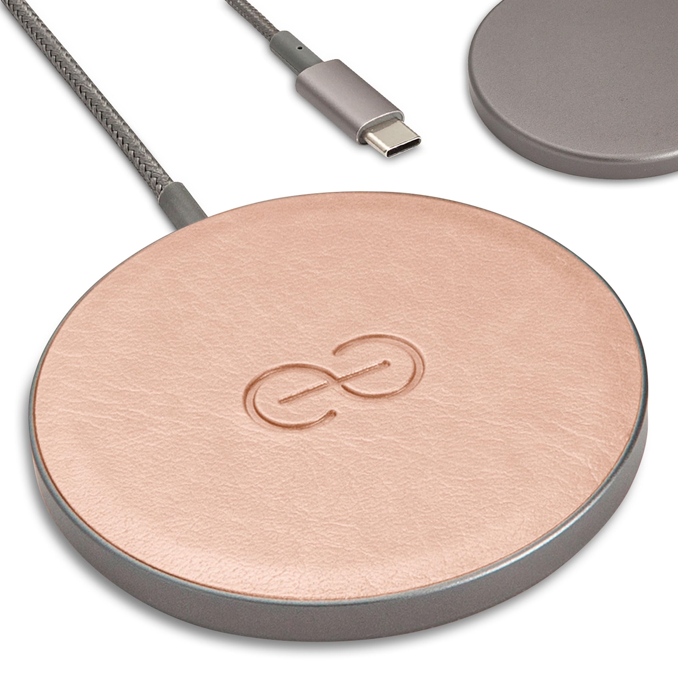 Dreem Empower Magnetic Wireless Charger Pad – Compatible with MagSafe for iPhone 17/16/15/14/13/12 & Qi-Certified Devices – Premium Vegan Leather [Rose]