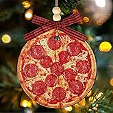 Pizza Ornaments for Christmas Tree, Wooden Pizza Christmas Ornament 2025 for Food Lovers Gift, Food Hanging Ornament for Tree Decoration