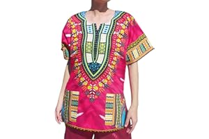 RaanPahMuang African Bright Ankara Dashiki Art Print Tie Dye Shirt with Pockets