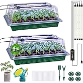Seed Starter Tray with Grow Light, 2 Pack 80-Cell Seedling Starter Kit with Smart Timer & Humidity Dome, Indoor Plant Germination Kit with 100pcs Nursery Bags & 2-in-1 Sprinkler for Seed Starting
