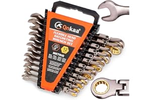 Qnkaa Flexible Ratcheting Wrench Set 12pcs Metric 8-19mm Flex-Head Spanner Gear Ring Ratchet Combination Wrenches Kit with Portable Organizer