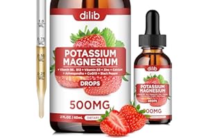 DILIB Potassium Magnesium Citrate Supplement, Liquid Magnesium Citrate Drops 500mg with Ashwagandha, Calcium, Zinc, Vitamin D3, B6, B12, CoQ10 - Support Calm & Bone & Muscle & Immune Health Vegan 2 fl oz