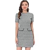 Allegra K Work Dress for Women Short Sleeve Vintage Houndstooth Above The Knee Dress