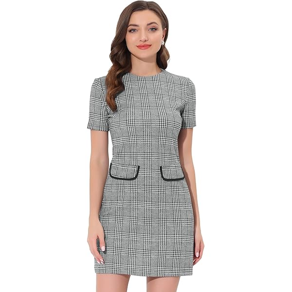 Allegra K Women's Vintage Stand Collar 3/4 Sleeve Plaid