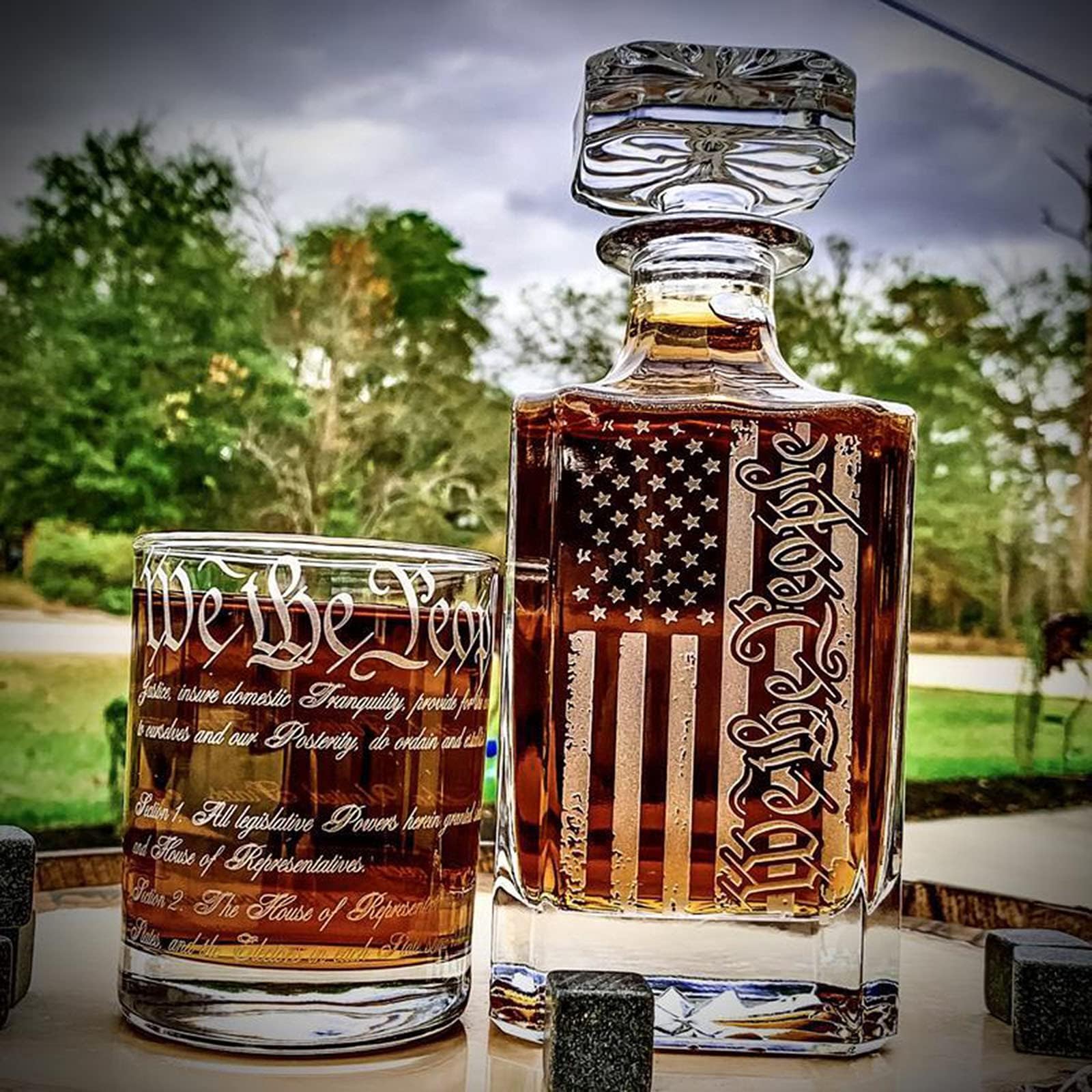 Whiskey Decanter Engraved We The People American Flag (Whiskey Decanter Only)