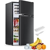 Electactic 2.5 Cu.Ft Mini Fridge with Freezer, Double-Door Compact Refrigerator, Adjustable Glass Shelves, Mechanical Thermostat &amp; Leveling Feet, Space-Saving for Apartment/Dorm/Office, Black
