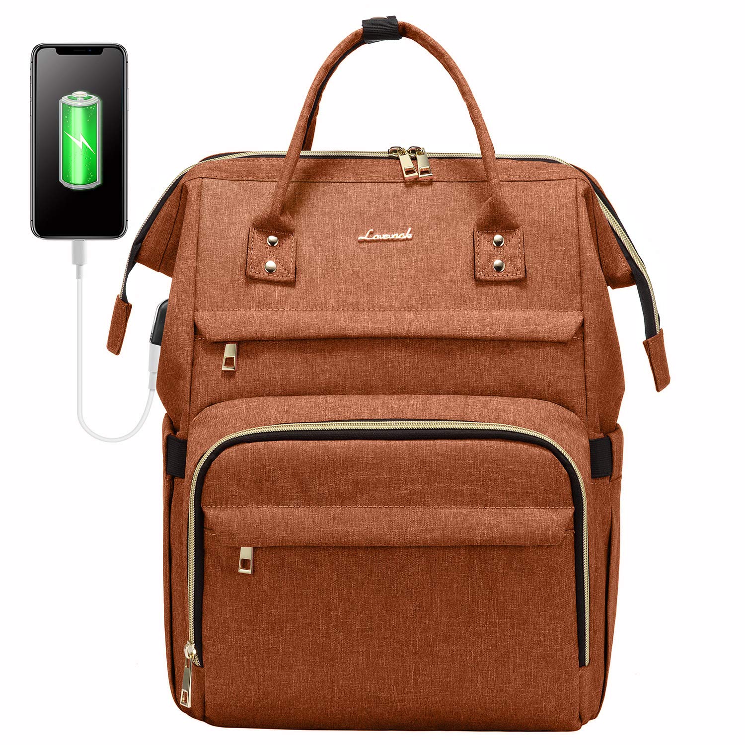 LOVEVOOK Laptop Backpack Women, Large Work Womens Backpacks, 15.6 Inch Rucksack Bag for Travel Business Uni, Lightweight Ladies Back Pack with USB Port & Anti-Theft Pocket, Orange — image 1