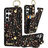 Petitian for Samsung Galaxy S24 FE Case with Wallet - Women Girls Cute Girly Aesthetic Unique Design Leather Credit Card Holder Cardholder Stand Wristband for S24 FE, Grow Flower