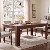 MapleGrace 70" Rectangle Dining Table for 6-8, Wooden Kitchen Table, Walnut | Farmhouse Long Dinner Table with Round Corner &amp; Sturdy L-Shaped Legs, Thick Tabletop, Fluted Edge for Living Room Home Office