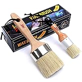 Chalk and Wax Paint Brushes for Furniture, 2 Pack Natural Bristles | 2.5 Inches Natural Wax Application Brushes with round and oval designs for furniture painting, waxing, and refinishing