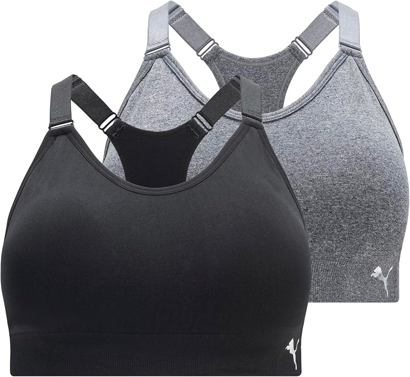 Pacote de 2 soutiens desportivos sem costuras para mulher, preto puma/cinzento urze, pequeno — foto 6 de 7