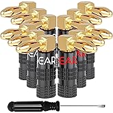 GearIT Right Angle Banana Plugs for Speaker Wire (6 Pairs, 12 Pieces), 90 Degree Pin Plug Type, (Non Conductive Coating) Spring Clips Speaker Banana Jack Terminals (Support 12 AWG to 20 AWG Wires)