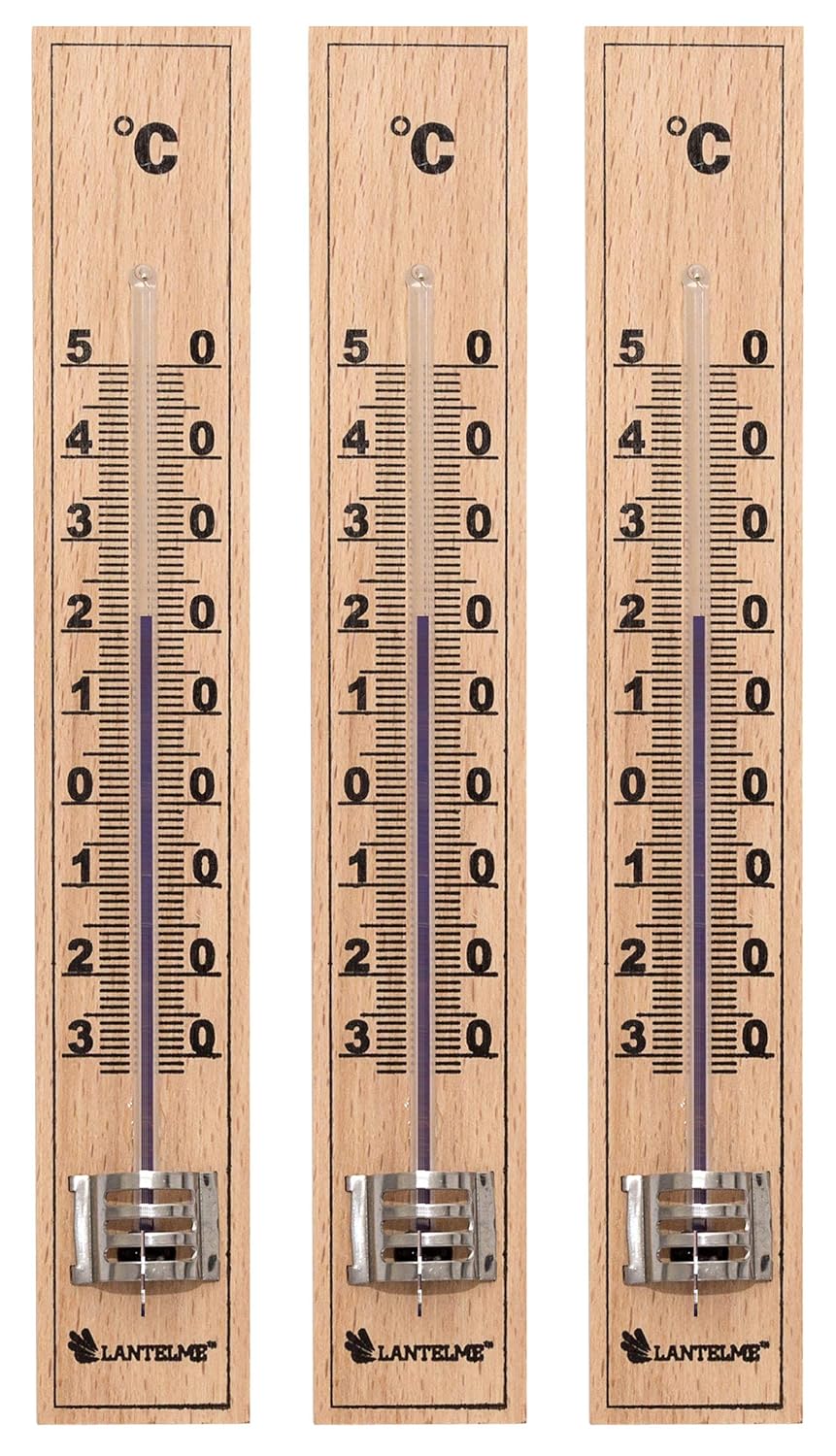 Set de 3 termómetros analógicos de madera para exteriores e interiores, de madera de haya, termómetro 7837