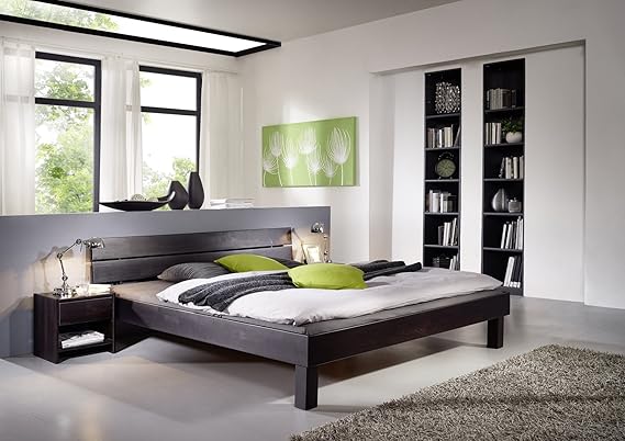 SAM Massiv-Holzbett 90x200 cm Columbia in Buche wenge, mit geteiltem Kopfteil, natürliche Maserung, warmem Braunton